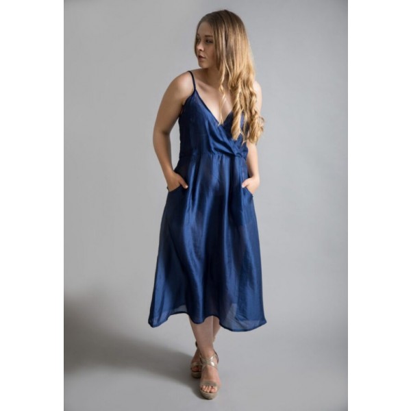 Yavi silk slip dress in a luxurious blue colour available at colmershill.pro