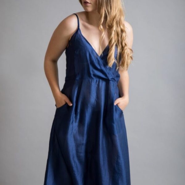 Yavi silk slip dress in a luxurious blue colour available at colmershill.pro