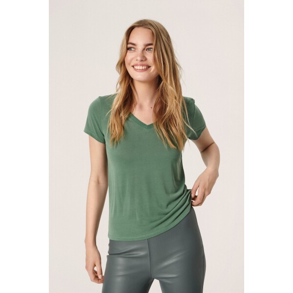 Soaked in Luxury Columbine V Neck Tee Dark Ivy available from top UK stockist colmershill.pro
