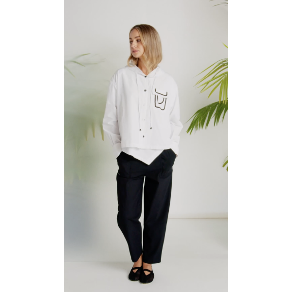 Naya hooded top white with contrast trim pocket and button detail – Naya Clothing NAS26165