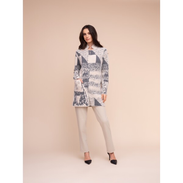 Alison Sheri Coatigan Sand & Grey A48020 | Zip Knit Coat