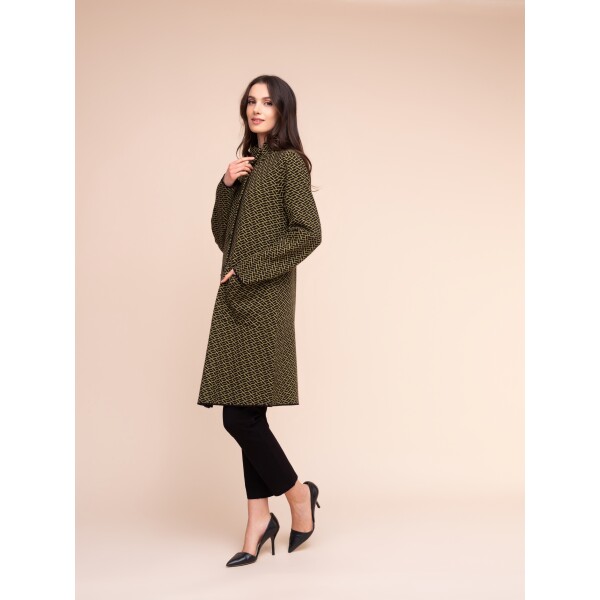 Alison Sheri Lime Green Jacket A48129 with stand collar and relaxed A-line shape