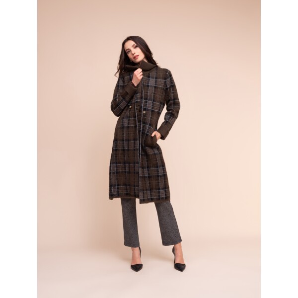 Alison Sheri Chocolate checked coatigan with shawl collar, patch pockets and longline fit