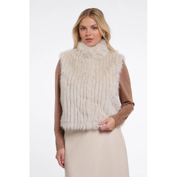 Rino & Pelle Dava Faux Fur Waistcoat in Birch with high stand collar