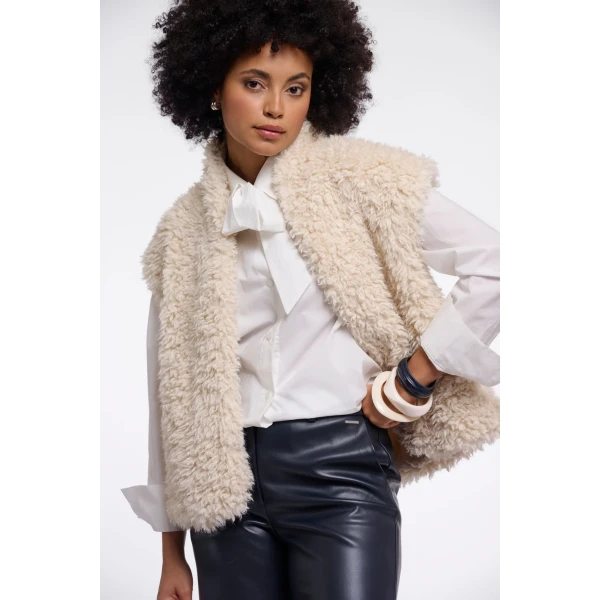 Rino & Pelle Freya Teddy Waistcoat in Birch with soft textured finish and open front