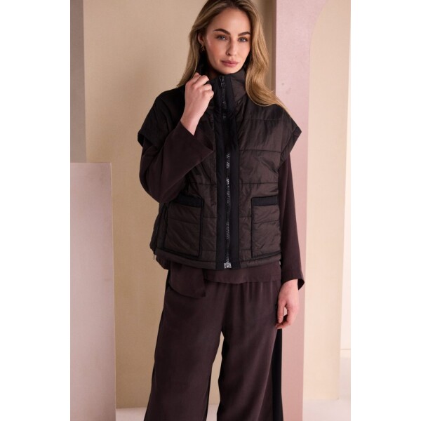 Naya Padded Short Waistcoat NAW26167 with funnel neck, contrast zip and patch pockets