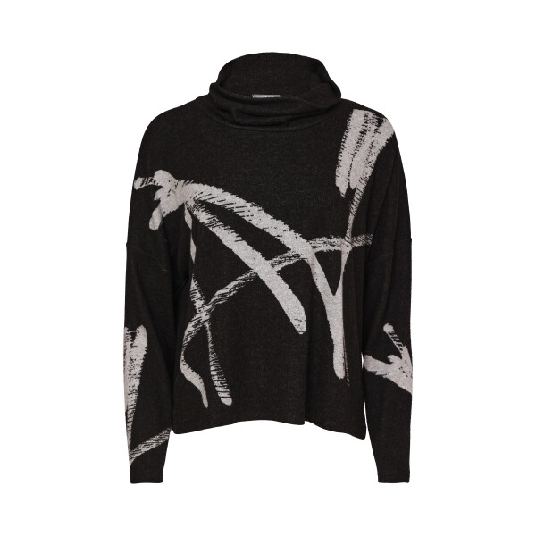 Naya black and silver printed top with high neck and long sleeves