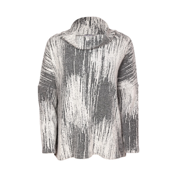 Naya women’s printed high neck top with monochrome vertical pattern and boxy silhouette
