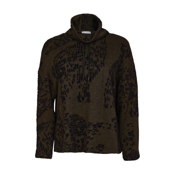 Naya Flocked Print High Neck Knit Top NAW26238 in Black and Thyme