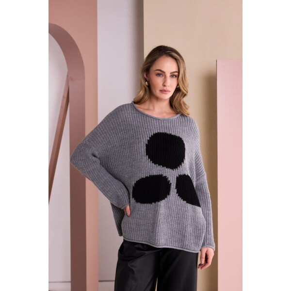 Naya grey and black spot knit jumper NAW26261 with relaxed fit and long sleeves