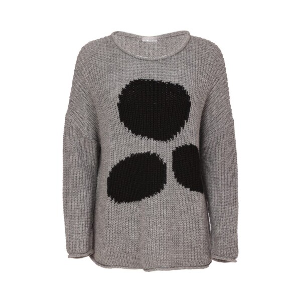 Naya Round Neck Spot Knit NAW26261 in grey with black circle design