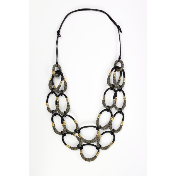 Naya NAW26340 large loop statement necklace in black and muted gold tones