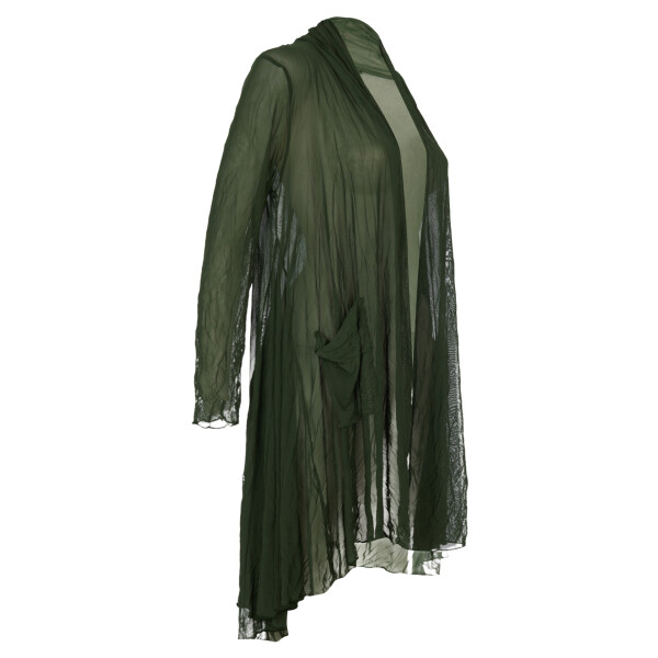 Kozan Maris Thyme green longline mesh cardigan side view