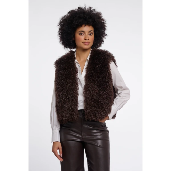 Rino & Pelle SENSY Gilet in Coffee Roast brown with soft shaggy texture