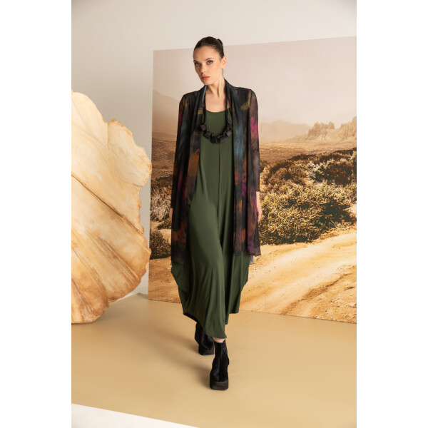 Kozan Molly Mesh Jacket worn with the Kozan Dawn jumpsuit in Thyme on a model