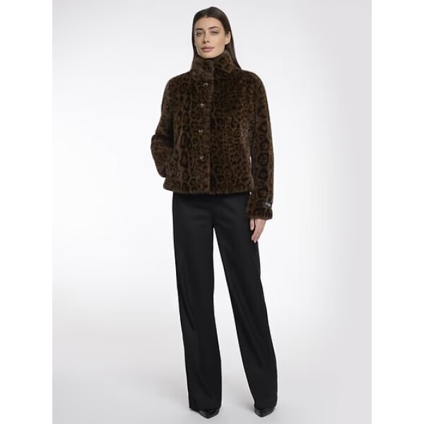 Rino & Pelle Vie leopard print faux fur jacket styled with black wide leg trousers