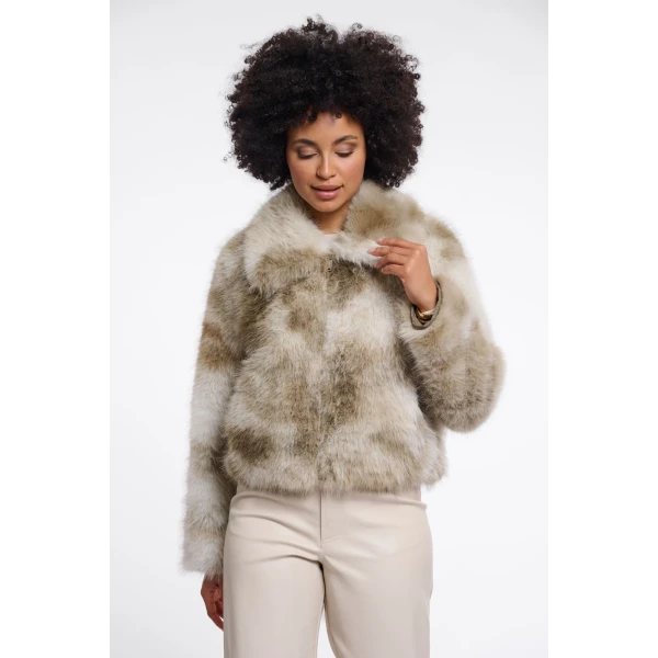 Rino & Pelle Armine Faux Fur Jacket in Birch-Basil front view