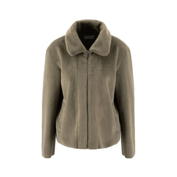 Fynch Hatton Luxury Faux Fur Jacket Dusky Green front view