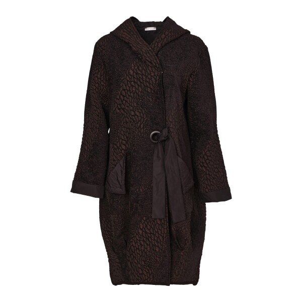 Naya designer coat with contrast pockets cuffs and tie fastening
